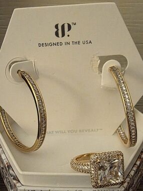 BP April 2025 Gold-Tone Hoop Earrings and Halo Ring Set